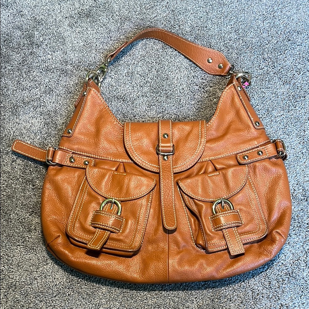 Tan Leather Shoulder Bag with Slouchy Silhouette